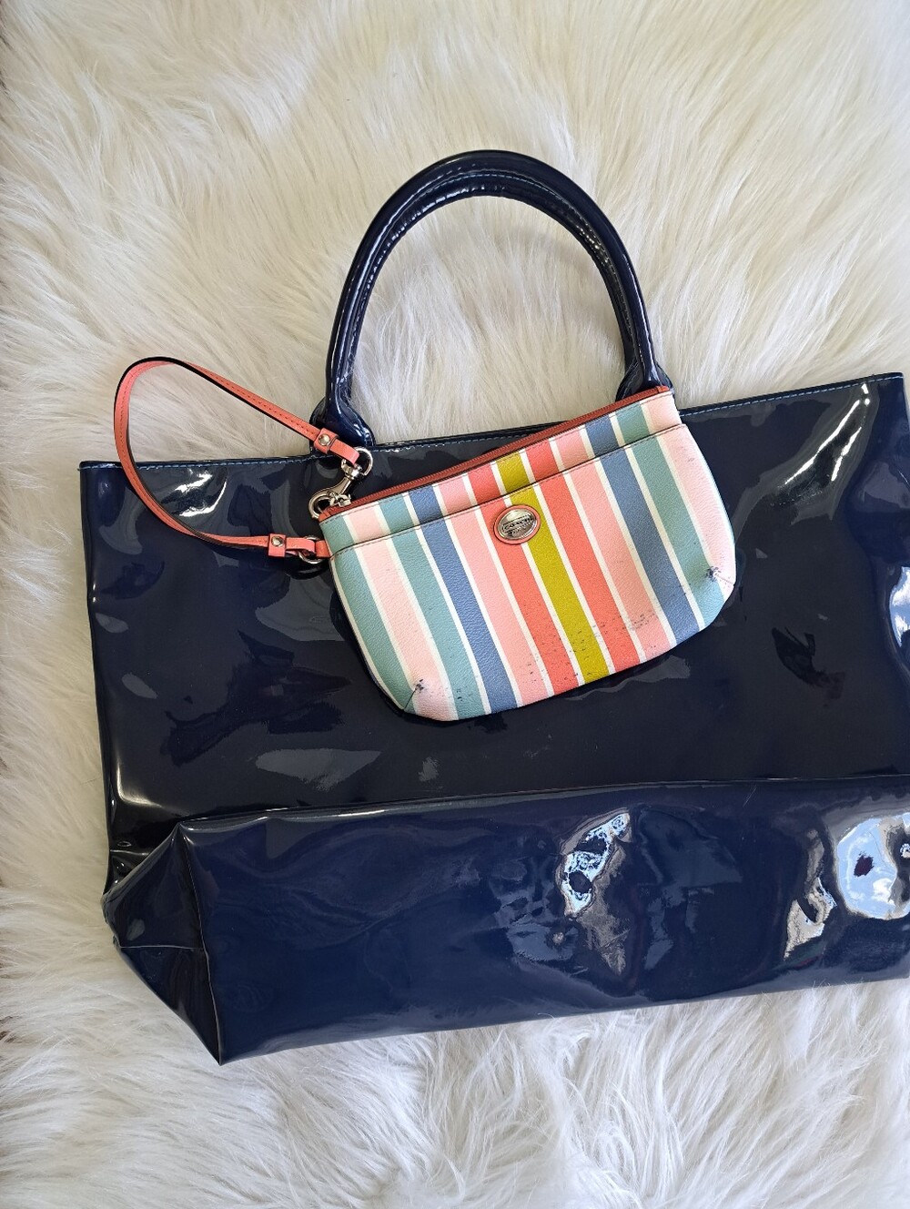Coach Wristlet + Navy Estee Tote